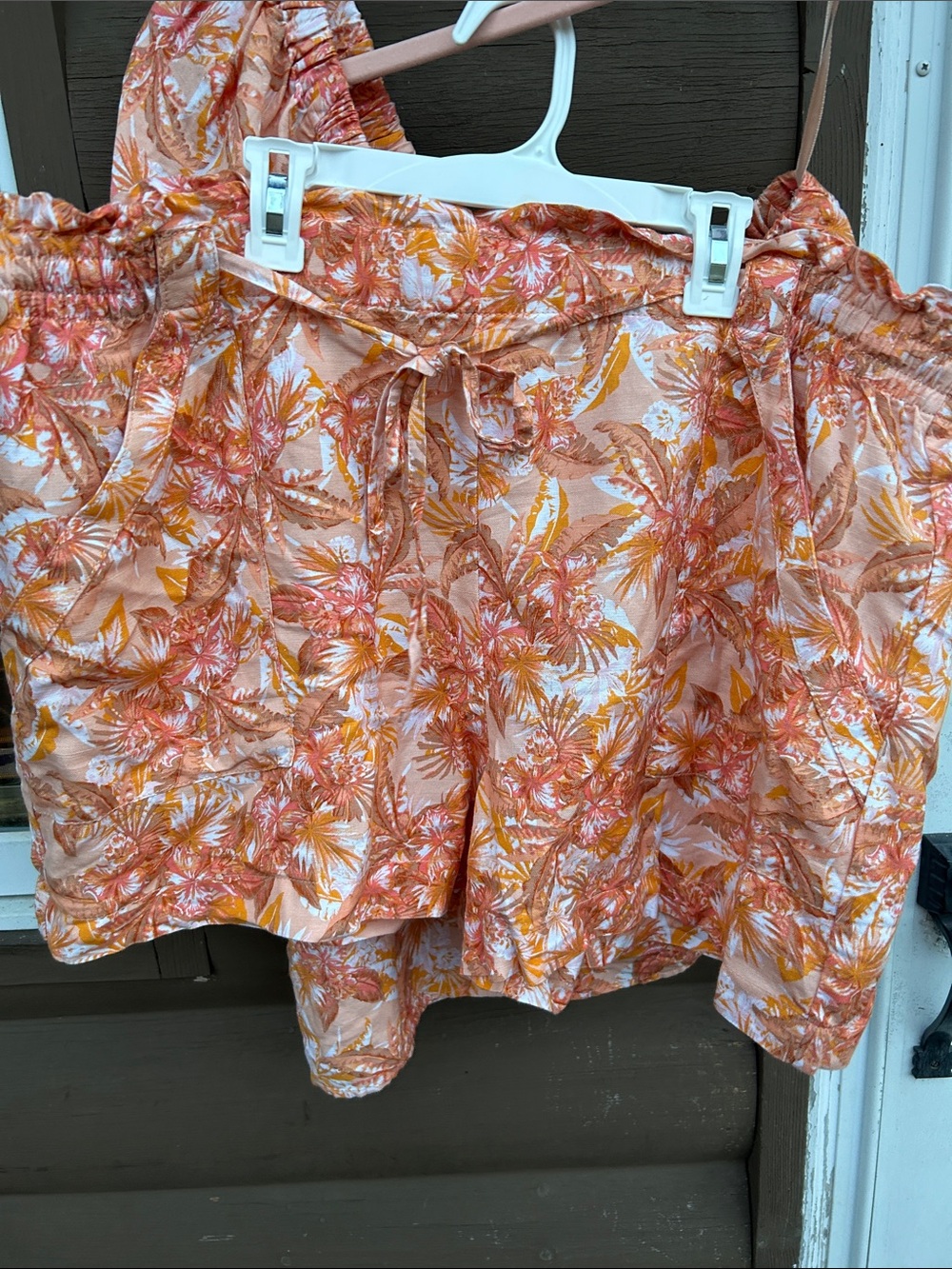 LOFT Linen Blend One Shoulder Top & Shorts Set XXL Orange Floral Matching Set - Picture 12 of 15